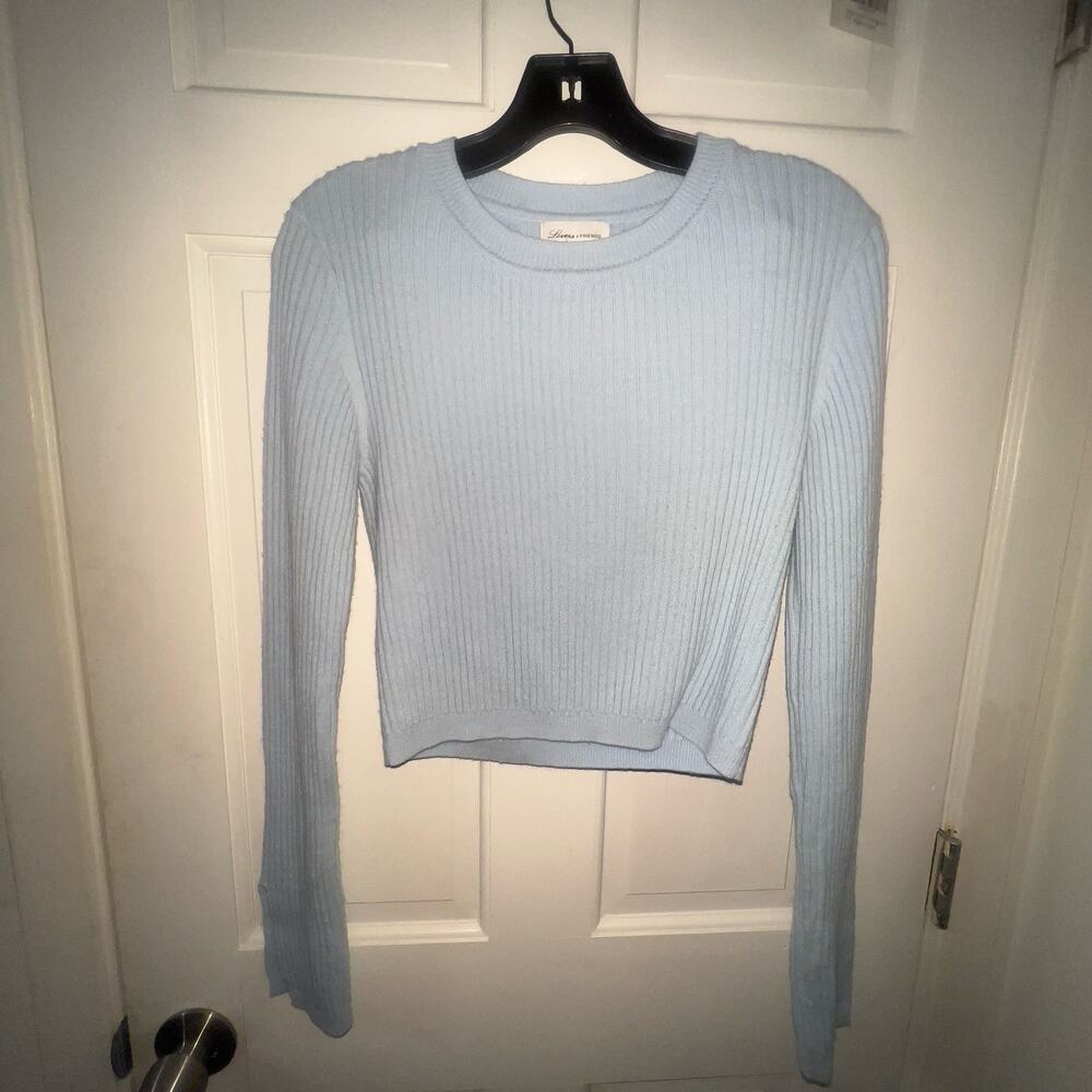 Lovers + Friends Blue Cropped Sweater Top Size Medium